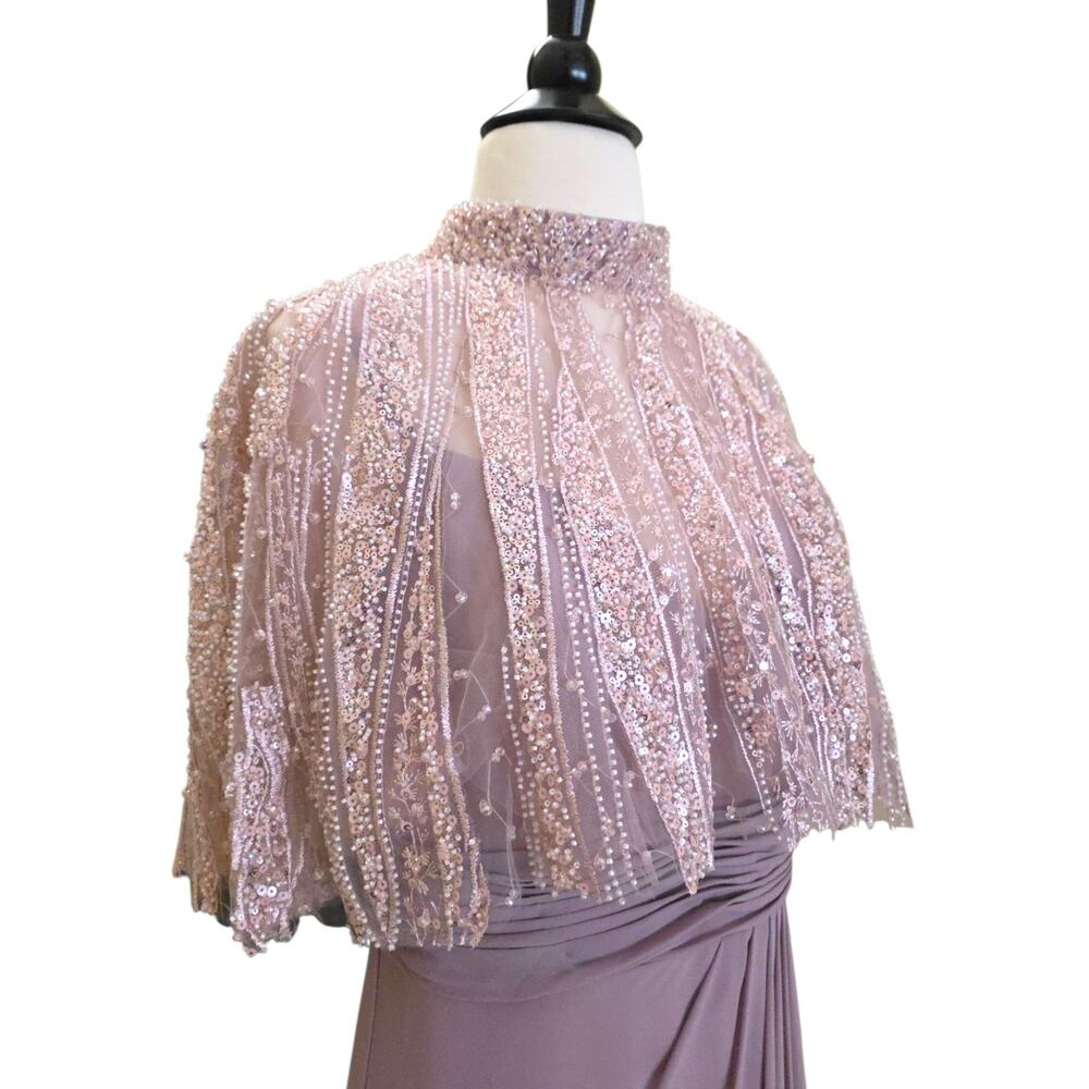 Mac Duggal 20467 Pink Rose Formal Gown Beaded Sequin Cape Chiffon Maxi Dress 16 - Picture 4 of 13